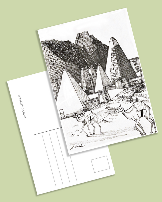 Sudan Pyramids Sketch Postcard – Minimalist Black &amp; White Art