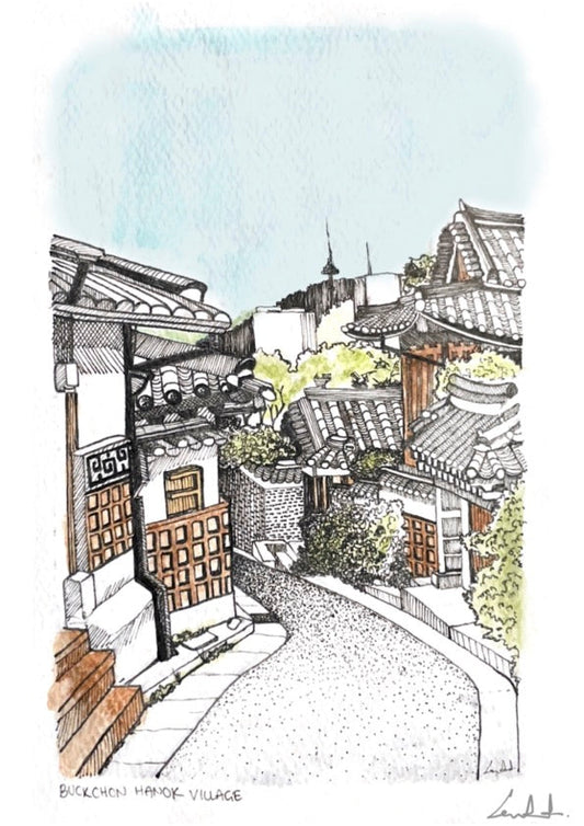 Serene Scenes: Chinese Village Watercolor Postcards